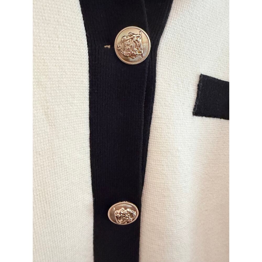 New English factory contrast knit ivory & black cardigan sz M - Picture 5 of 6